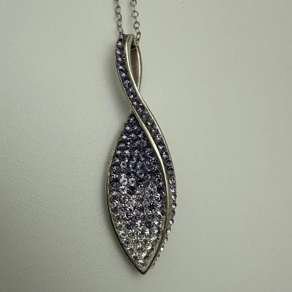 Signed Ralph Lauren 925 Purple To Clear Gradient Rhinestone Necklace Vintage